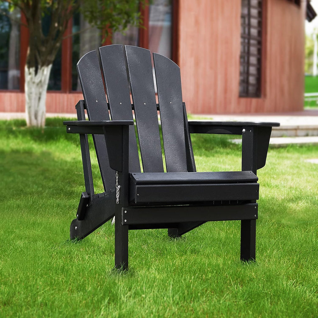 Folding Adirondack Chair Outdoor, Poly Lumber Weather Resistant Patio Chairs for Garden, Deck, Backyard, Lawn