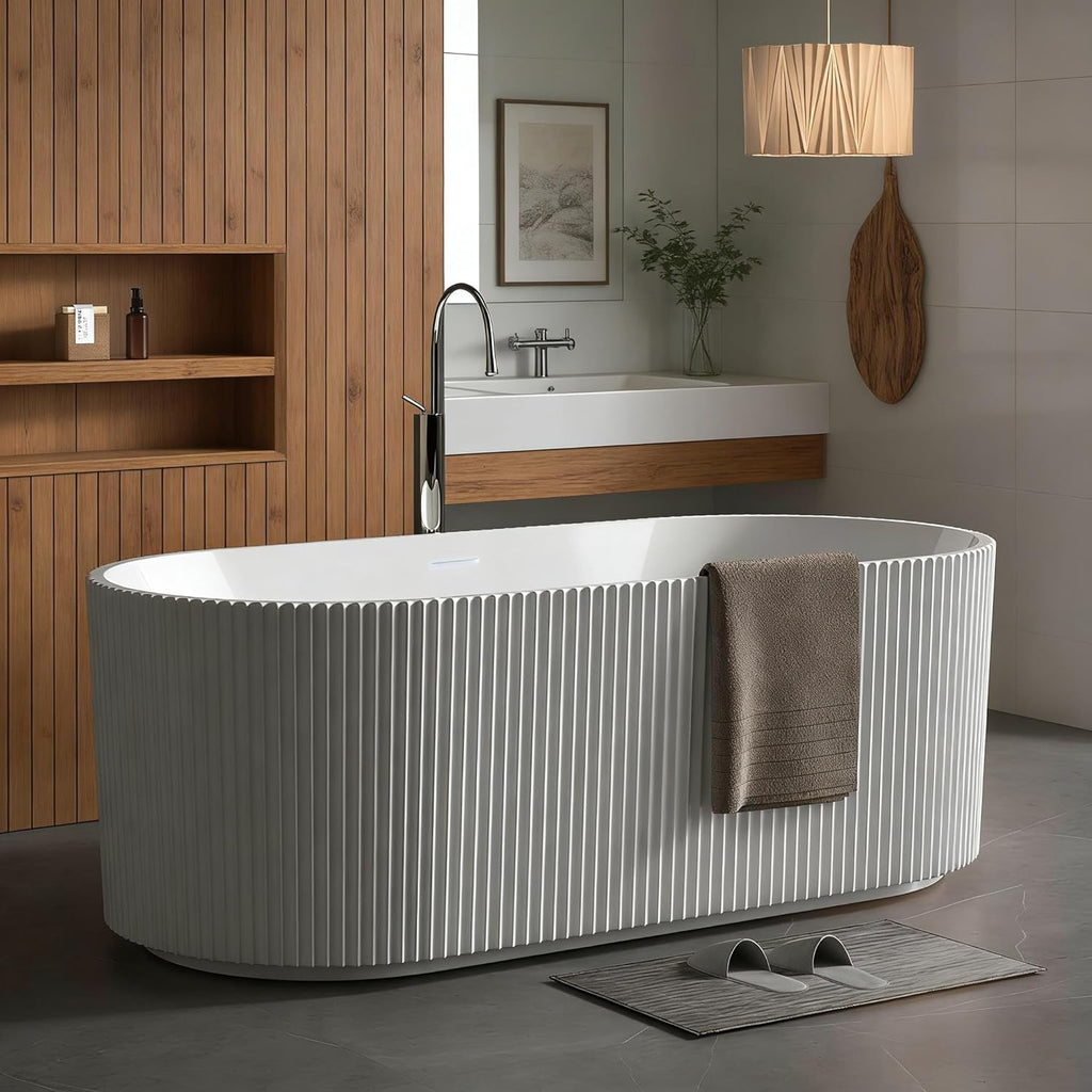 67" Deep Soaking Bathtub, Non-Slip Acrylic Tub with Chrome Drain, CUPC Certified, Ergonomic Modern Bath for Bathrooms