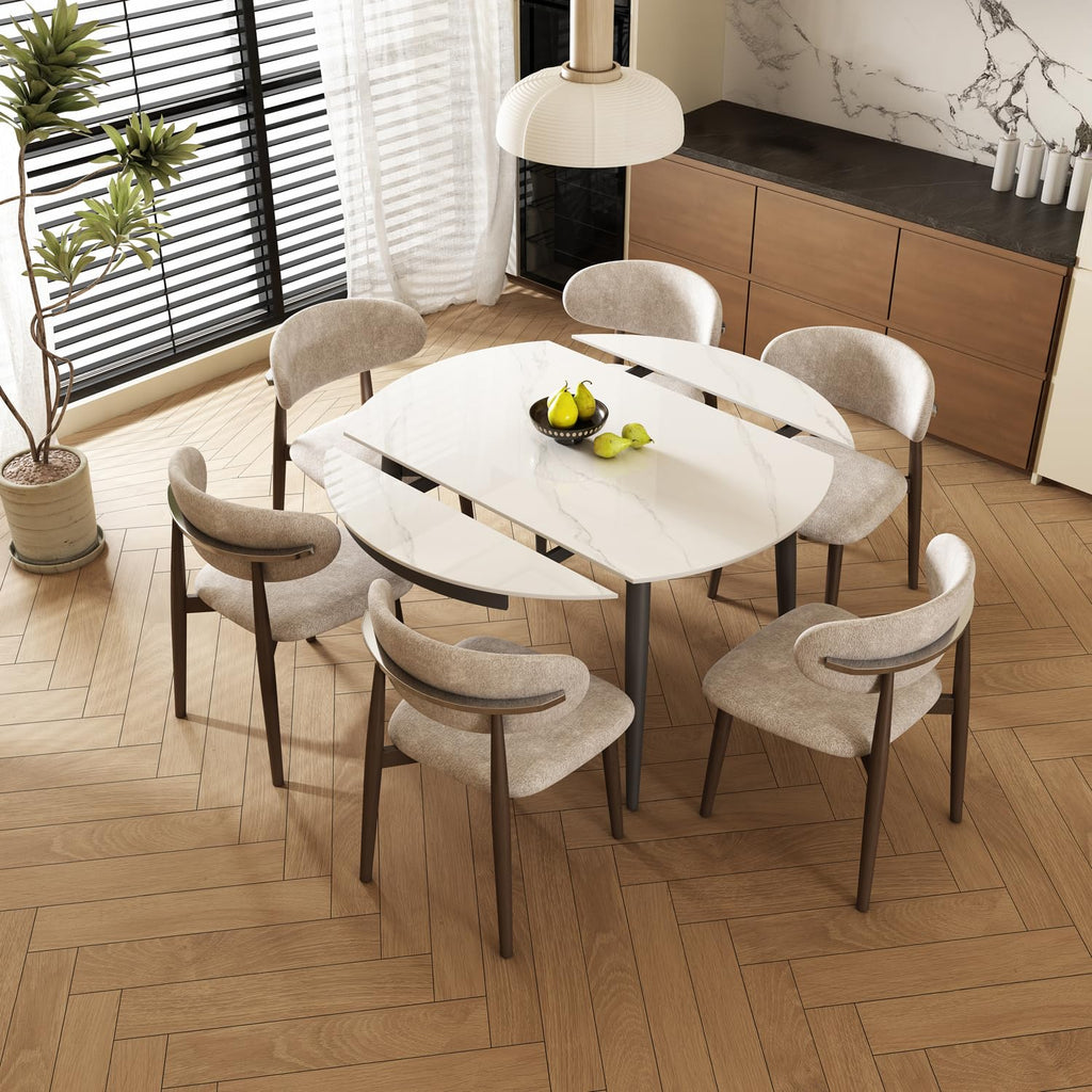 51.2"Expandable Round Dining Table, Sintered Stone Extendable Dining Table for 4-6, Modern Round Dining Room Table
