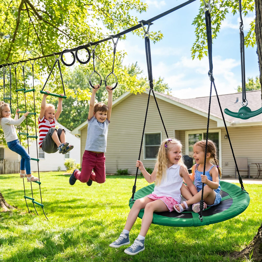 65 ft Ninja Warrior Obstacle Course Swing Set for Kids with Swing