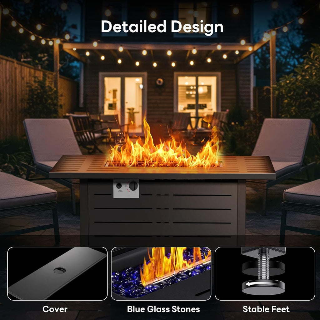 43 Inch Propane Fire Pit, 3-in-1 Multi-Use Outdoor Fire Pit Table, 50,000 BTU Steel Gas Fire Pit with Lid & Lava Rock