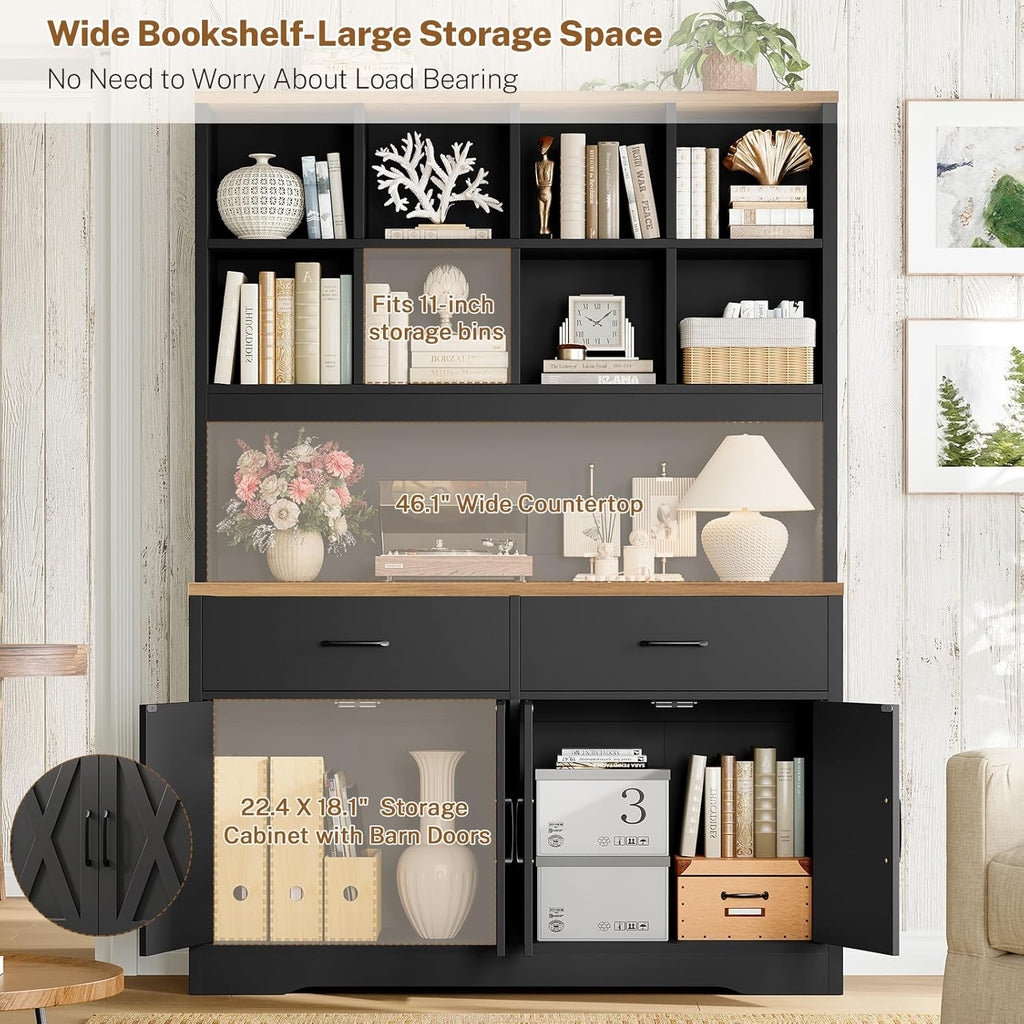 Storage Cabinet with Doors and Drawers, Pantry Cabinets, 5 Tier Floor Standing Bookshelves, Bookshelf and Bookcase, 8