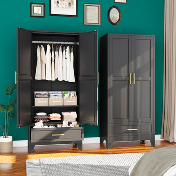 71"H Metal Tall Armoire Wardrobe Closet with Drawer,Household Steel Wardrobe Closet Cabinet with Drawers,Clothing