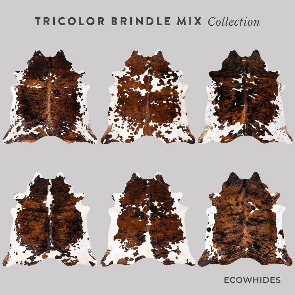 100% Genuine Brazilian Cowhide Rug - Tricolor Brindle Mix - Luxury Cowskin Leather Area Rug Décor 7 x 6 feet