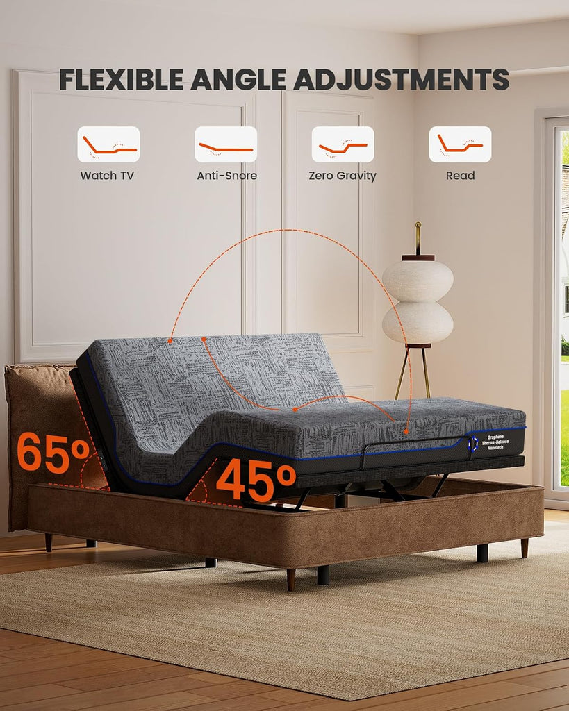 Amada Queen Adjustable Bed Frame with Head & Foot Incline & Wireless Remote, Zero Gravity, Electric Base with 4 Leg