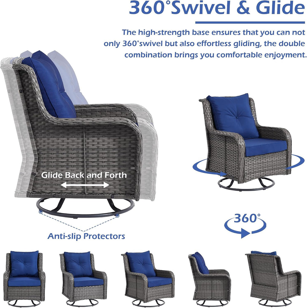 Patio Furniture Sets, 3 Pieces Wicker Outdoor Furniture - 360 Degree Swivel Rocking Chairs and Rattan Side Table for