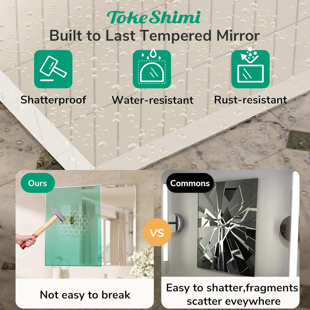 24x36 Beveled Wall Mirror Decorative, Bathroom Vanity Mirrored with 1" Beveled Edge, Shatterproof Modern Frameless