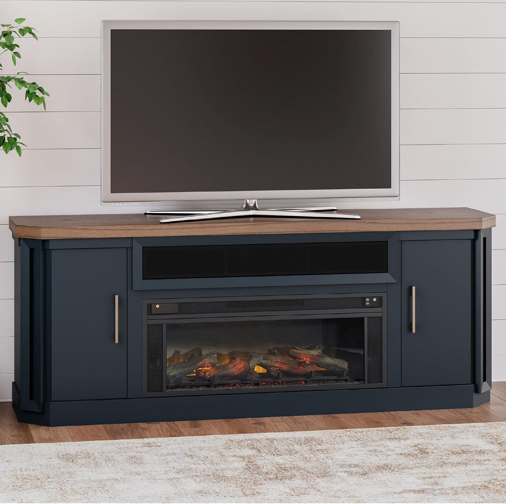 Fireplace TV Stand, 83" Console for 95" TVs, Built-in Speakers, Hardwood Solids, Mindi Veneer and MDF
