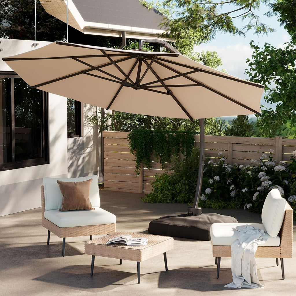 11FT Cantilever Patio Umbrella With Base Included, Round Large Aluminum Outdoor Cantilever