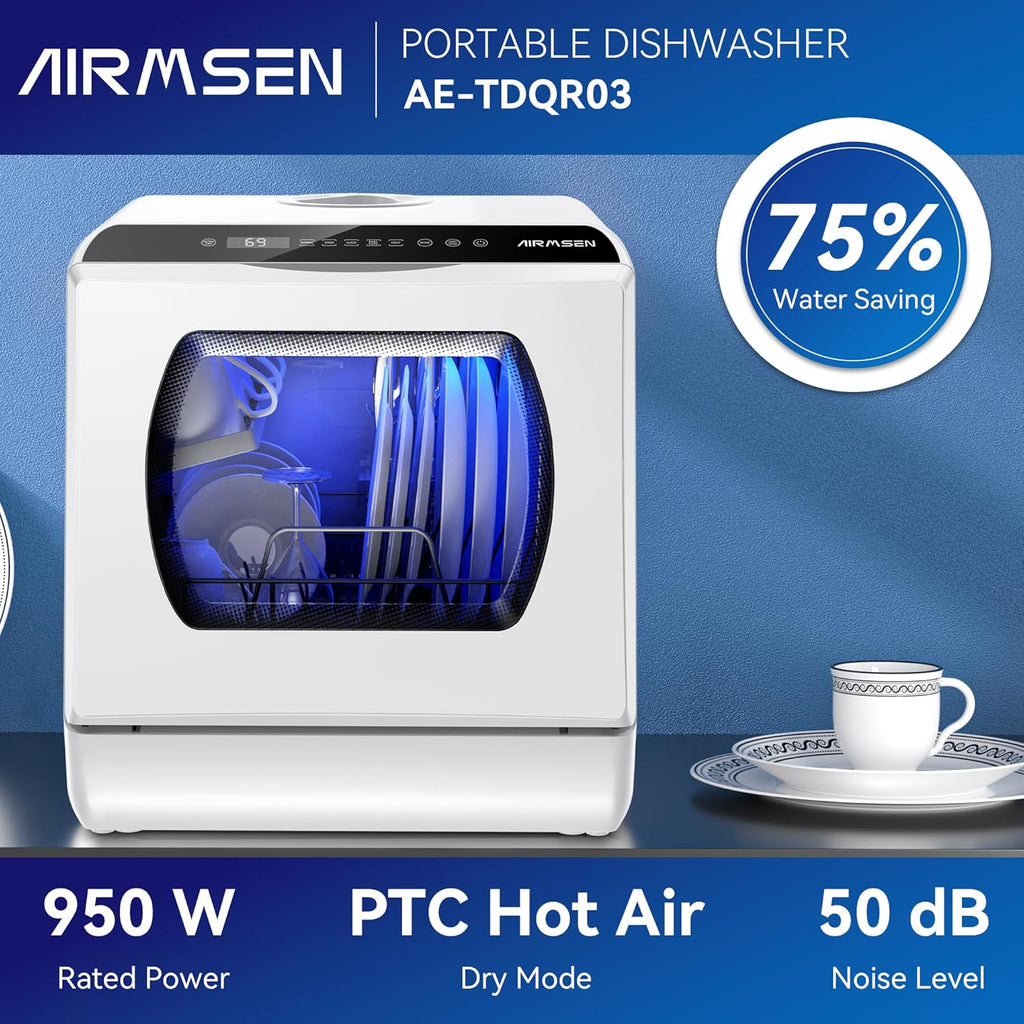 Portable Countertop Dishwashers, 5 Washing Programs Mini Dishwashers with 5 L Built-in Water Tank and Double-layered