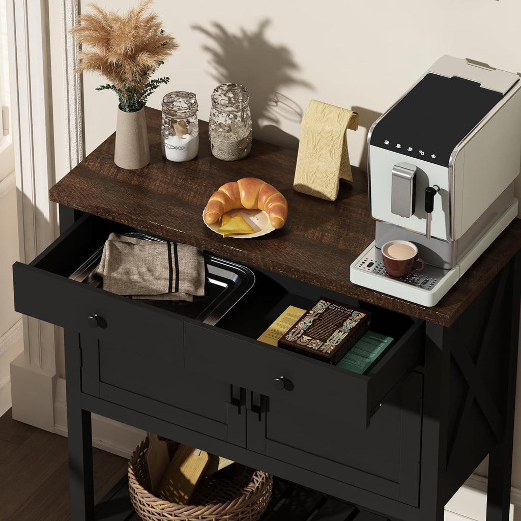 Farmhouse Console Table, Entryway Table with Storage Shelf, Coffee Bar Cabinet, Narrow Buffet Sideboard for Kitchen