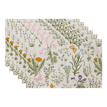 Boho Table Placemats Set of 6, 12"x18" Linen Place Mats, Wildflowers