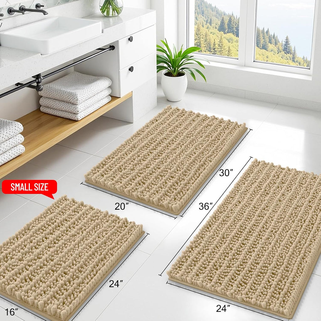 Bathroom Rugs Sets 2 Piece (30x20+24x16), Extra Soft Bath Mats | Beige Soft Absorbent, Rubber Backing Machine