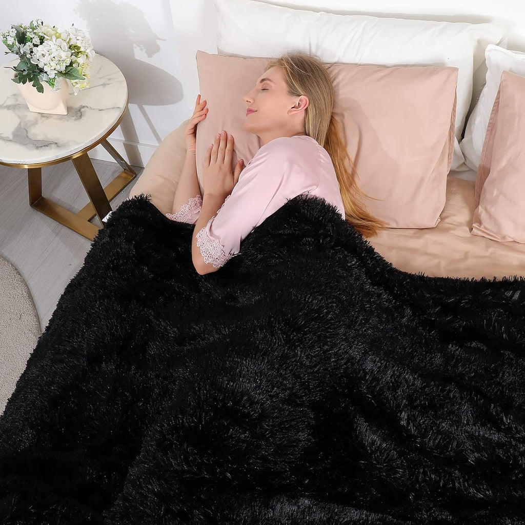 Decorative Extra Soft Faux Fur Throw Blanket 50" x 60",Reversible Fuzzy Long Hair Shaggy Throw Blankets, Fluffy Cozy