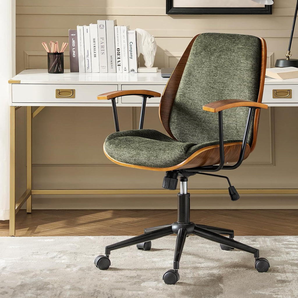 Modern Ergonomic with Wood Frame & Metal Base, Swivel Home Office Desk Chairs with Adjustable Height, Comfy
