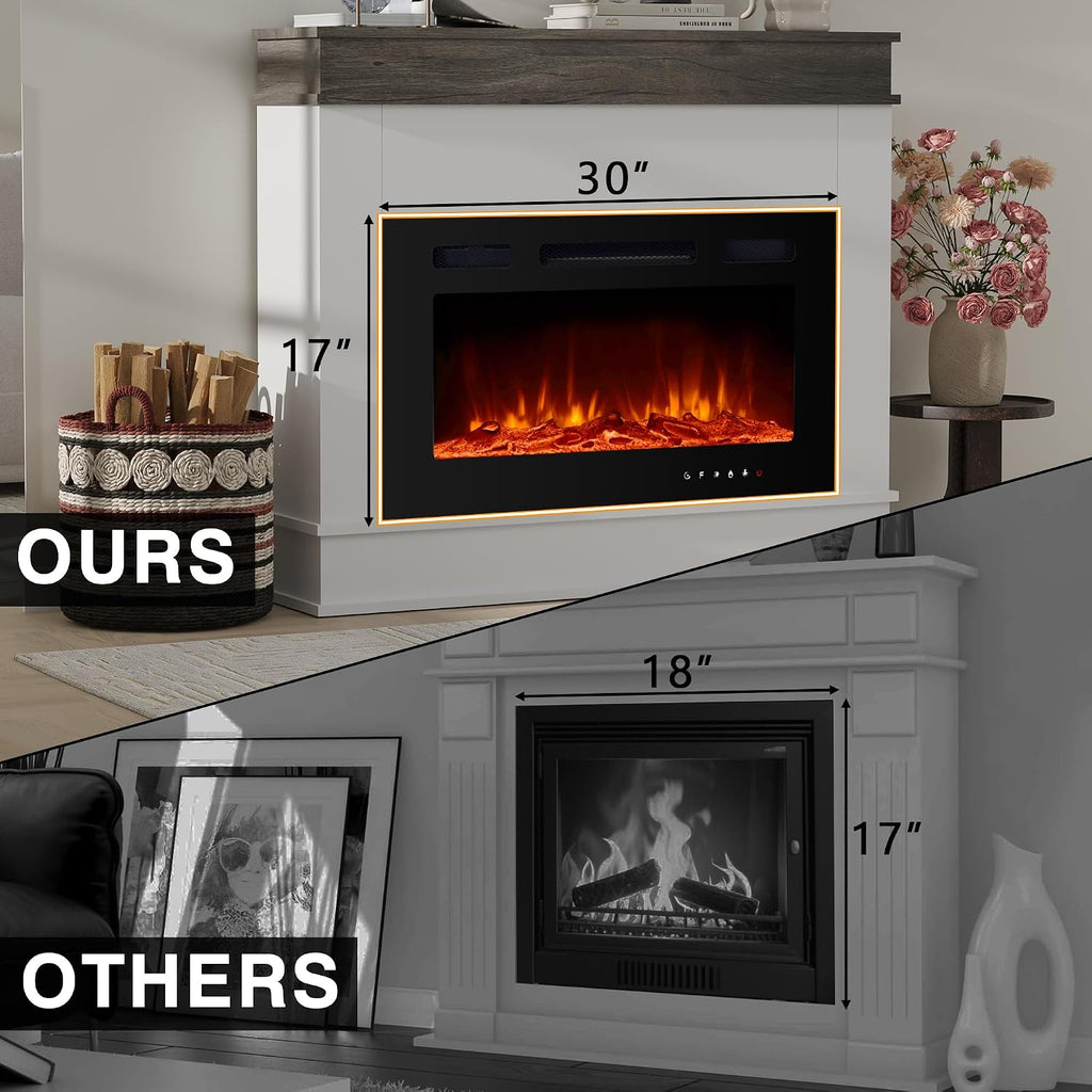 49" Electric Fireplace with Mantel, Fireplace TV Stand with 40" Electric Fireplace Heater, Low Noise, Remote Control