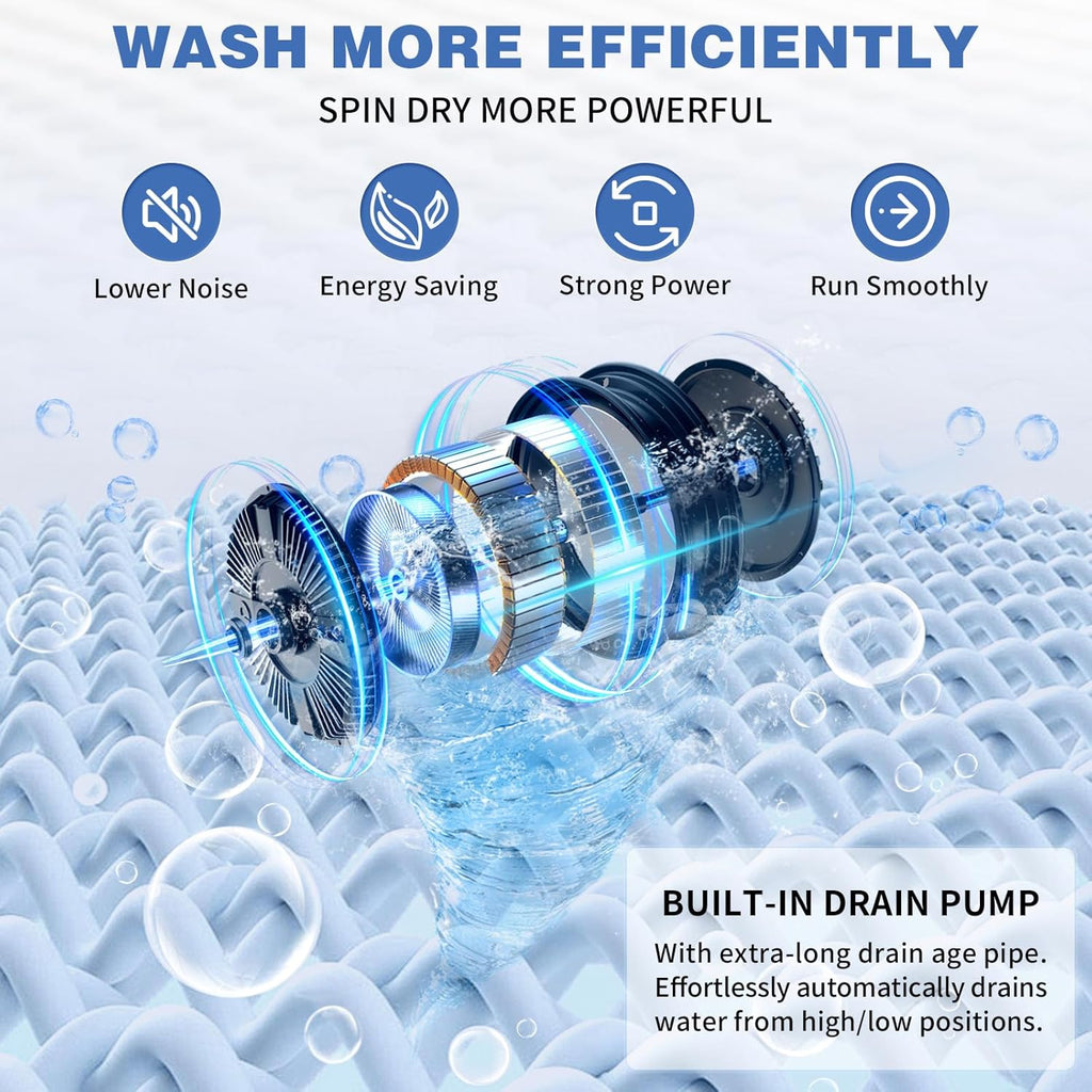 25LBS Portable Washing Machine, Full-Automatic Laundry Machine with Stainless Steel Drum, 10 Wash Programs Compact