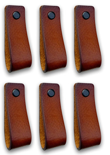 Leather Furniture Handles - Cognac - 6pcs - 6.5" x 1" - Leather Dresser Pulls - Cabinet knobs Dresser knobs - Handles