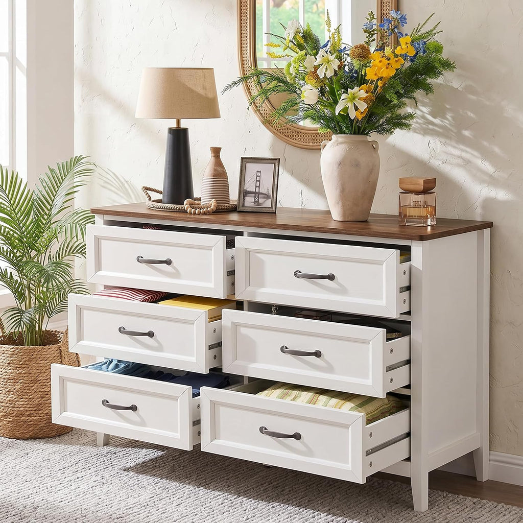 47.2" W Drawer Dresser, 6 Chest of Drawers, Dresser | Wooden Chest of Drawers with Ample Storage Space, Smooth Rail