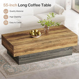 55-Inch Farmhouse Wood Coffee Table, Rustic Large Rectangle Tea Table, Vintage Center Table Reception