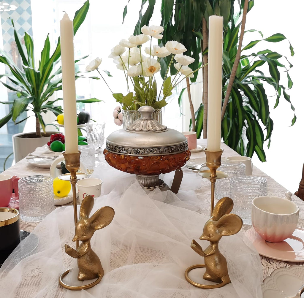 Mouse Reading Taper Candle Holders, Creative Animal Candlestick Holders, Centerpiece Table Decorative Candlelight