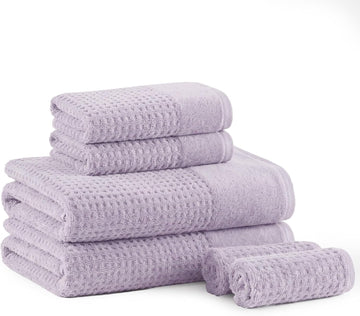 Park Spa Waffle 100% Cotton Bath Towel Set, 600 GSM, 6 PC, Lilac | Plush, Quick Dry & Highly Absorbent, Hotel & Spa