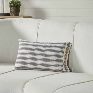 Market Place Gray Ticking Stripe Pillow Cover, 12in x 20in, Farmhouse decor Grey & Cream w/Buttons