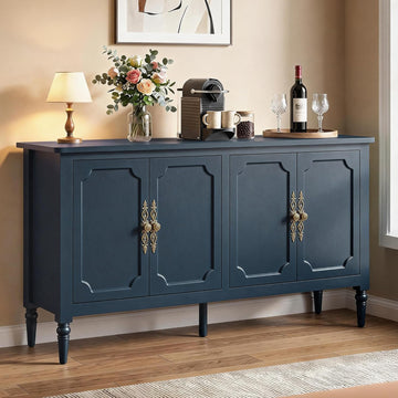 59" Buffet Cabinet with Storage, Vintage Sideboard with Adjustable Shelves & Carved Handle