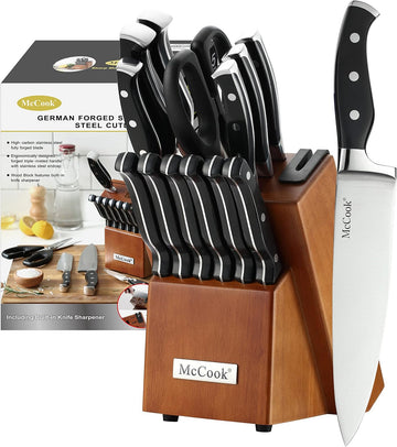 Kitchen Knife Set 15PC Knife Block Set w Built-in Sharpener | German Forged Stainless Steel,Razor