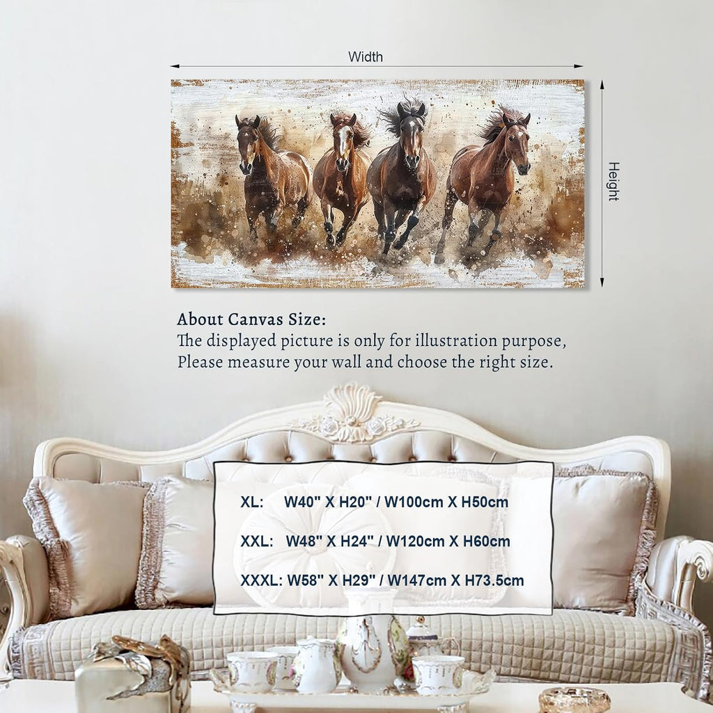 Horses Canvas Wall Art - Brown Horse Pictures Animal Wall Decor Running Horses Painting Prints Artwork Bedroom Home
