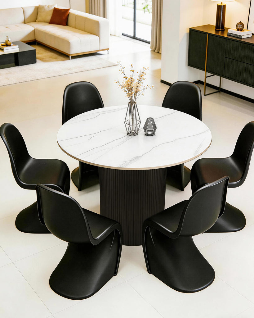 35.4" Round Dining Table with Marble Top and Metal Base | White Circle Modern Pedestal Tables Dining Set, or