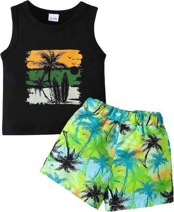 Toddler Baby Boy Summer Clothes 2Pcs Shorts Set Sleeveless Tank Tops Hawaiian T-Shirt Cute Boys Clothing Set