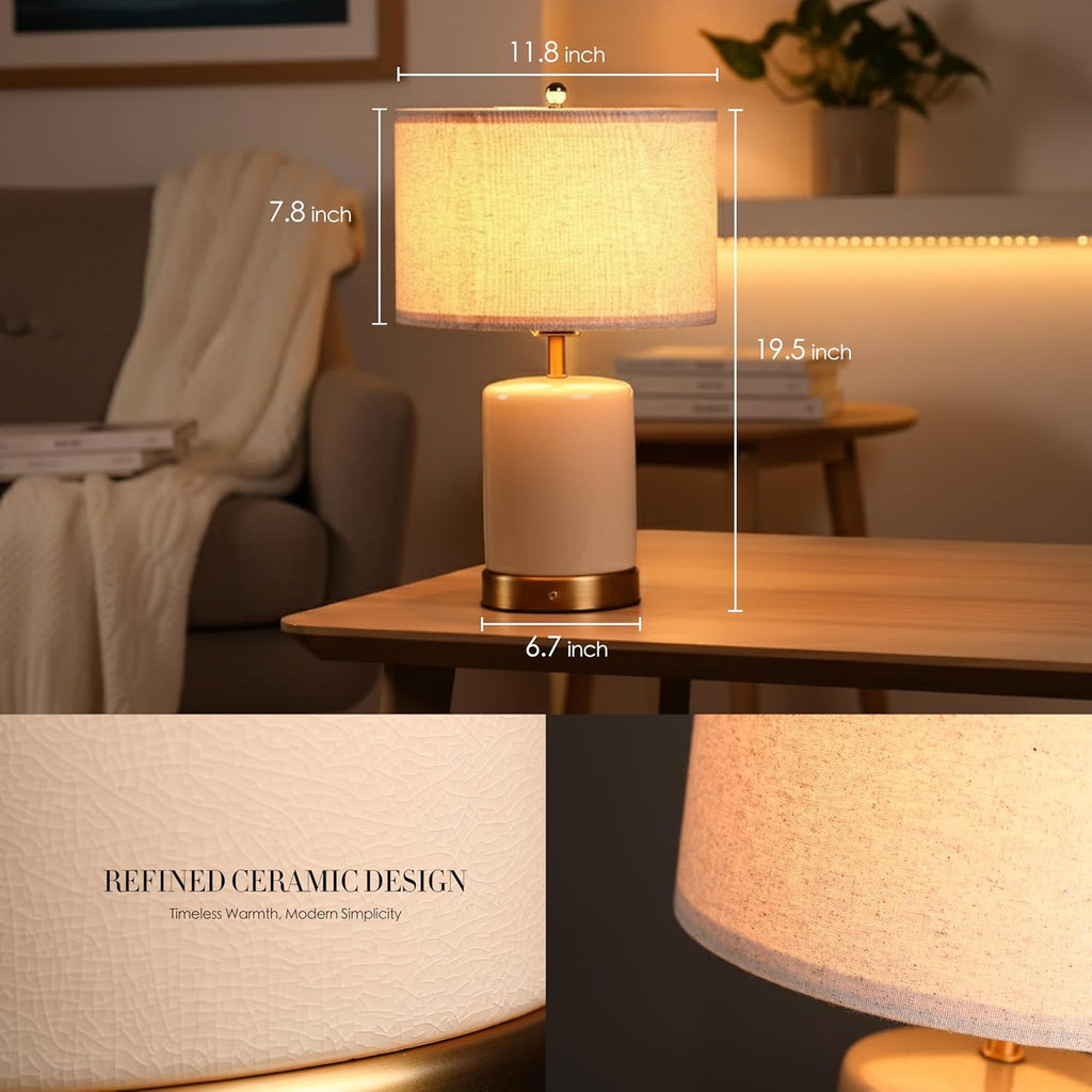 Dune - Battery Powered Table Lamp, Rechargeable Cordless Ceramic Lamp, Full-Size 19.5 Inch Height, Dimmable