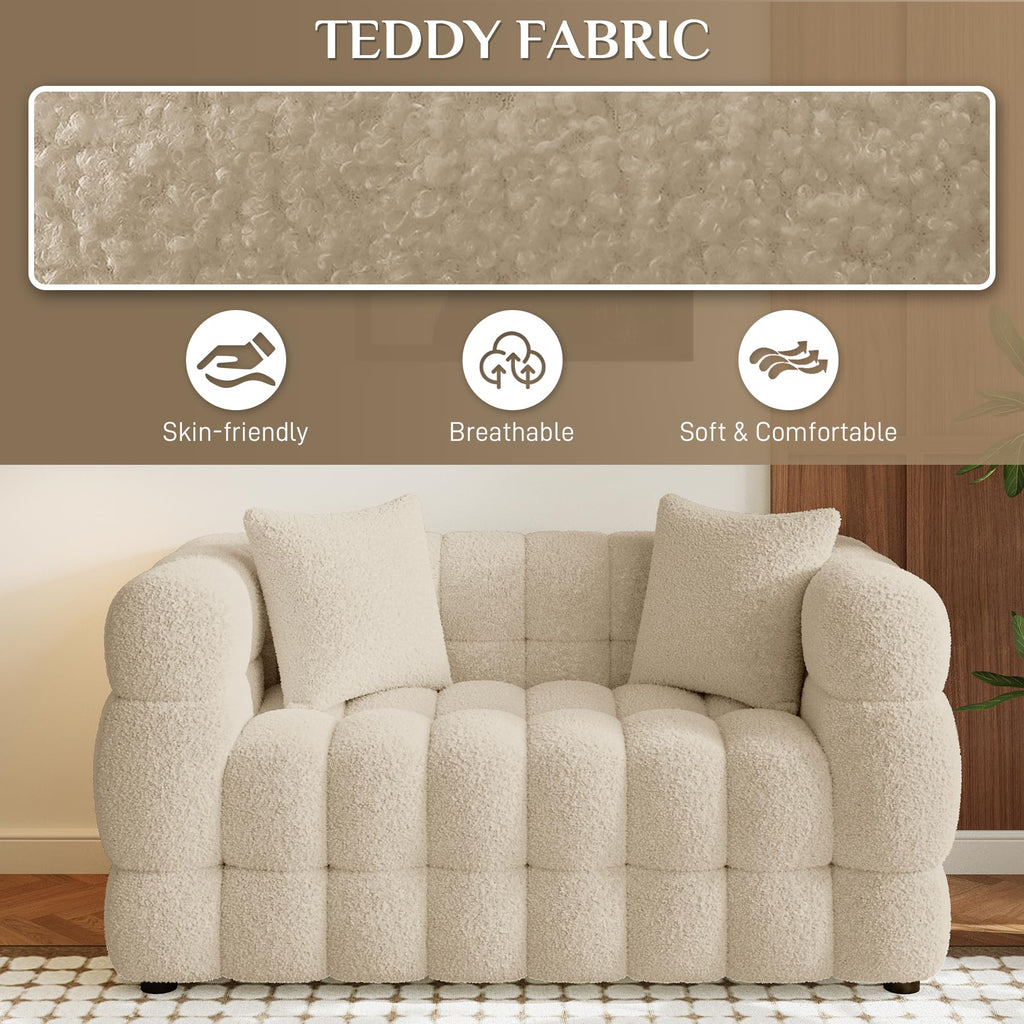 55" Boucle Cloud Loveseat with 2 Pillows, Light Brown
