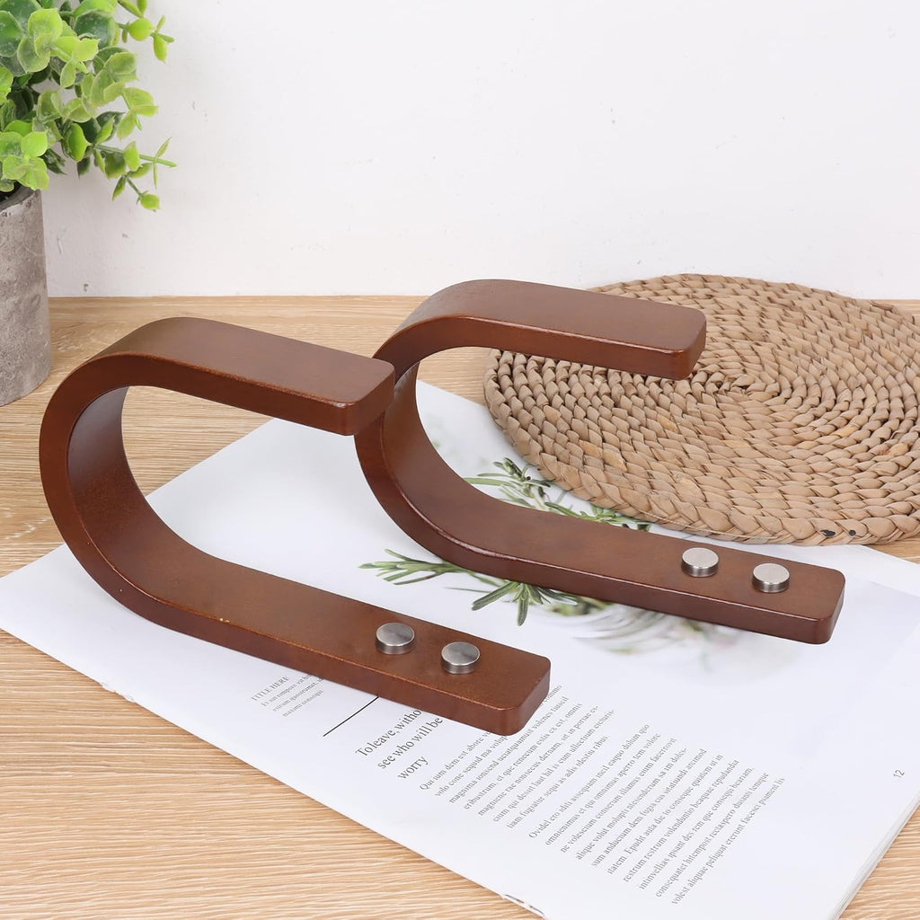 2 Set Curtain Tiebacks & Holdbacks - Natural Wood Wall-Mounted U-Shaped Hooks with Stainless Steel Screws, Durable