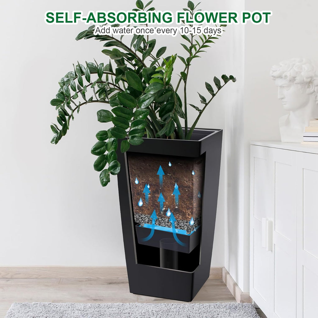 30" Tall Planters Set of 2, Outdoor&Indoor Black Planter Pots | High Front Porch Planter Pots with Drainage