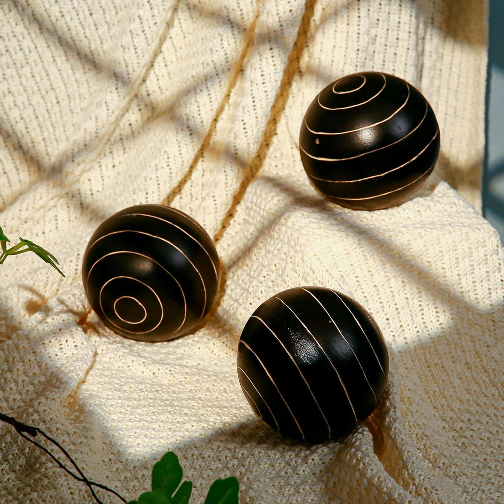 Decorative Orbs for Bowls and Vases, Circle Pattern, 4 inch Resin Round Sphere Balls, Set of 3, Living Room Coffee