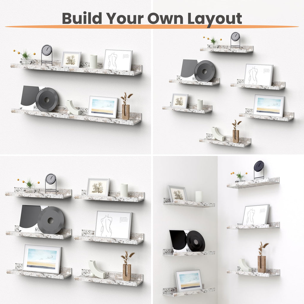 Floating Shelves for Wall Decor Storage Rustic White, 6Pcs 15.7''