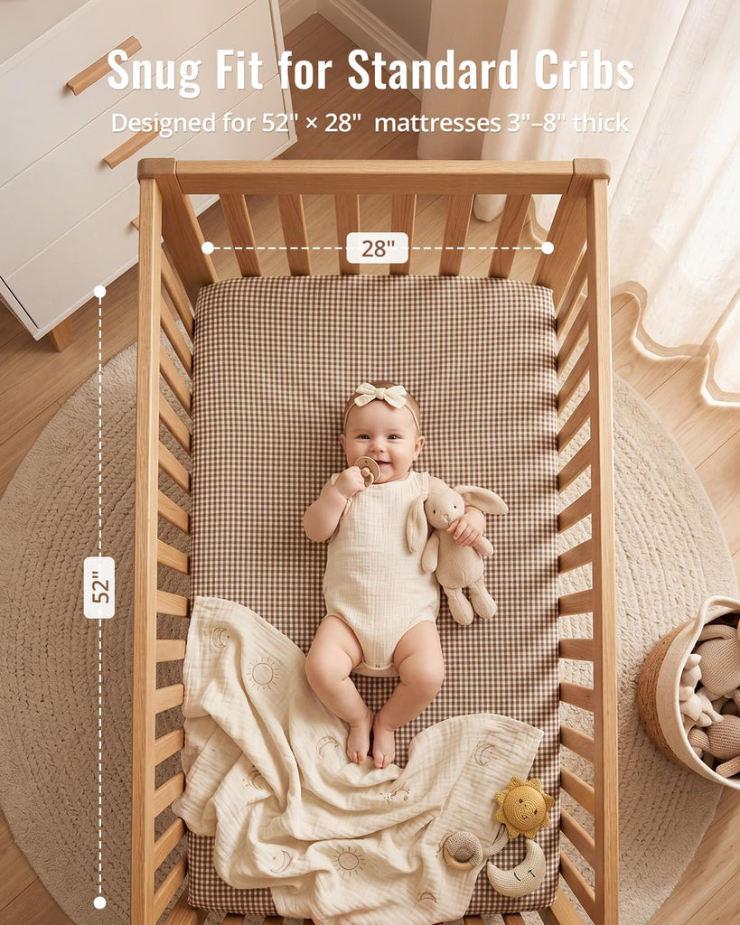 Muslin Crib Sheets, 2 Pack, Beige Gingham & Brown Gingham