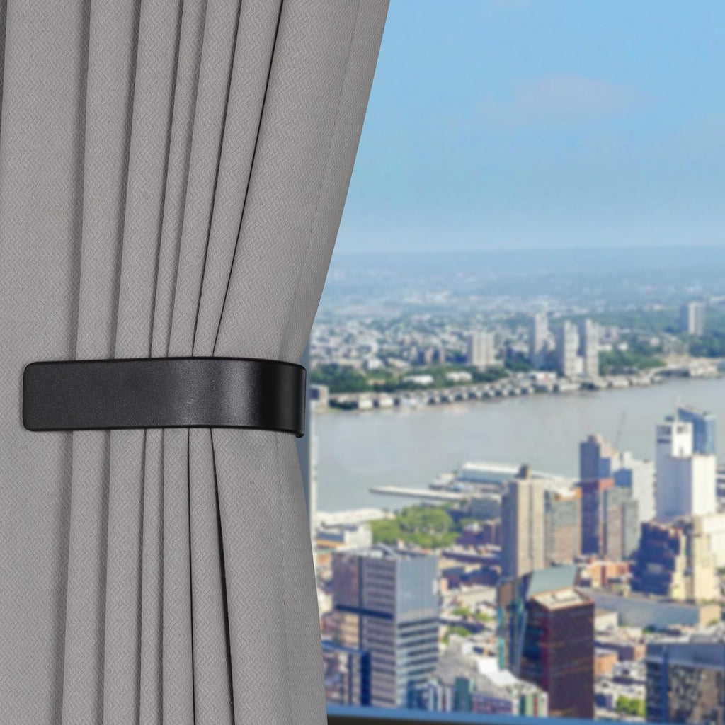 2 Pack Modern Curtain Holdbacks - Solid Aluminum U Shaped Wall Mount Curtain Hooks - Tiebacks for Curtains (2, Black)