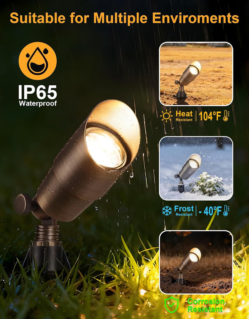 Solid Brass Low Voltage Landscape Lighting, Wired 12V LED Landscape Spotlights with Aluminum Housing MR16 Bulb, Heavy
