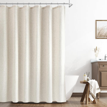 Extra Long Linen Shower Curtain 84 Inch Long Weighted Thick Fabric Bath Shower Curtain Set with Hooks, XLong Tall