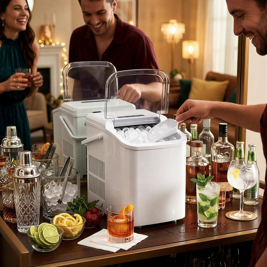 Ice Maker, Portable Ice Makers Countertop with Handle, Basket & Scoop, 26Lbs/24Hrs, 9 Bullet Ice Cubes in 6 Mins, 2