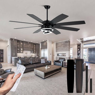 Black 72 Inch Ceiling Fans with Lights and Remote Reversible Quiet DC Motor 6 Speed LED Big Large Modern Chandelier
