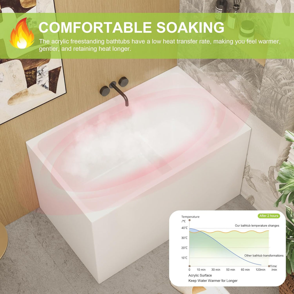 43" Acrylic Free Standing Bathtub，Square Shape Japanese Soaking Tub With Seat Desgin，CUPC Certified (White, 43in With