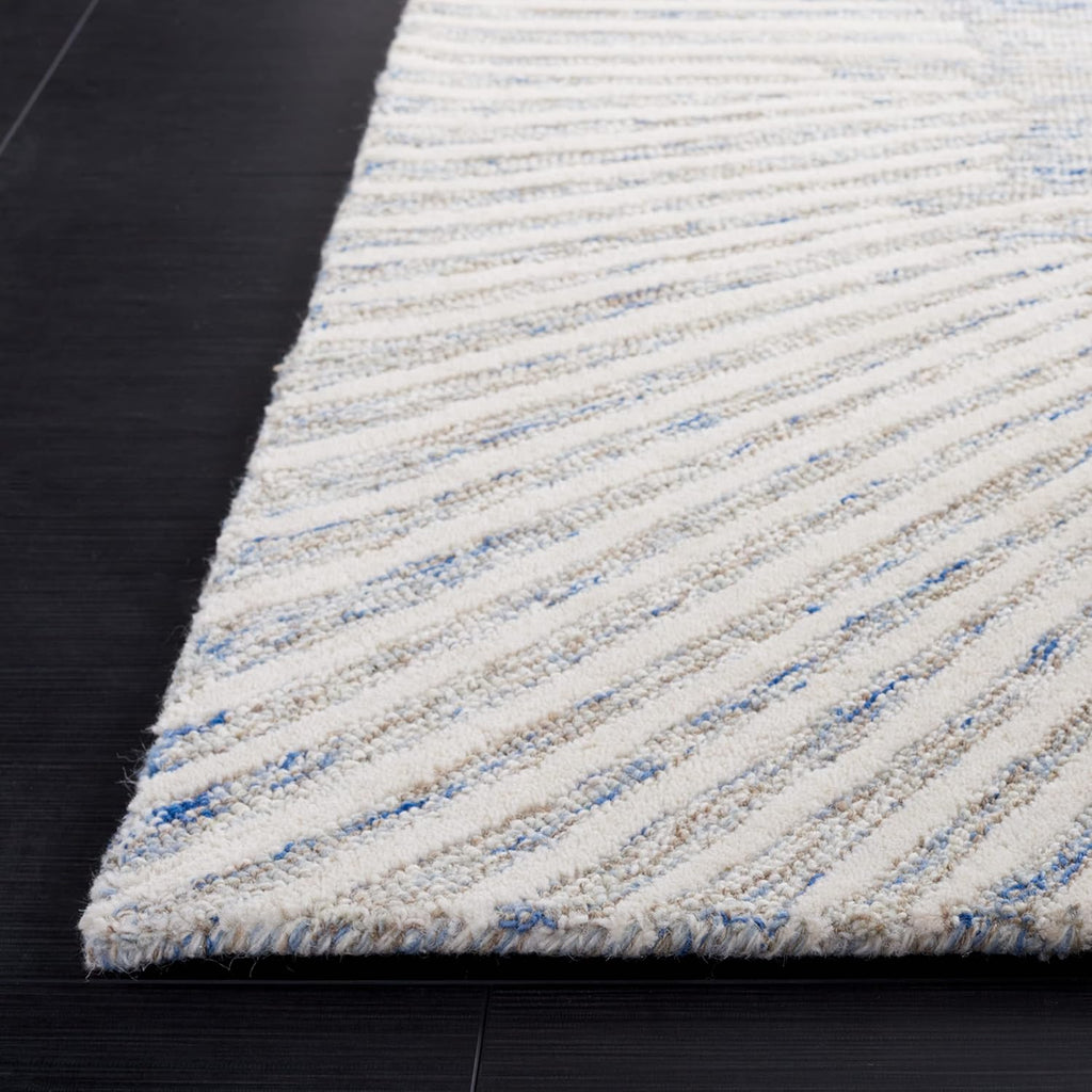 Abstract Area Rug - 10' x 14', Blue & Ivory, Handmade Wool