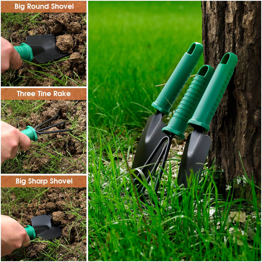 11 Pcs Garden Tools Set with Gloves, Heavy Duty Trowel Rake Weeder Pruner Shears Sprayer with Ergonomic Handle