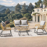 4-Piece Patio Furniture Wicker Outdoor Bistro Set, All-Weather Rattan Conversation Loveseat Chairs for Backyard