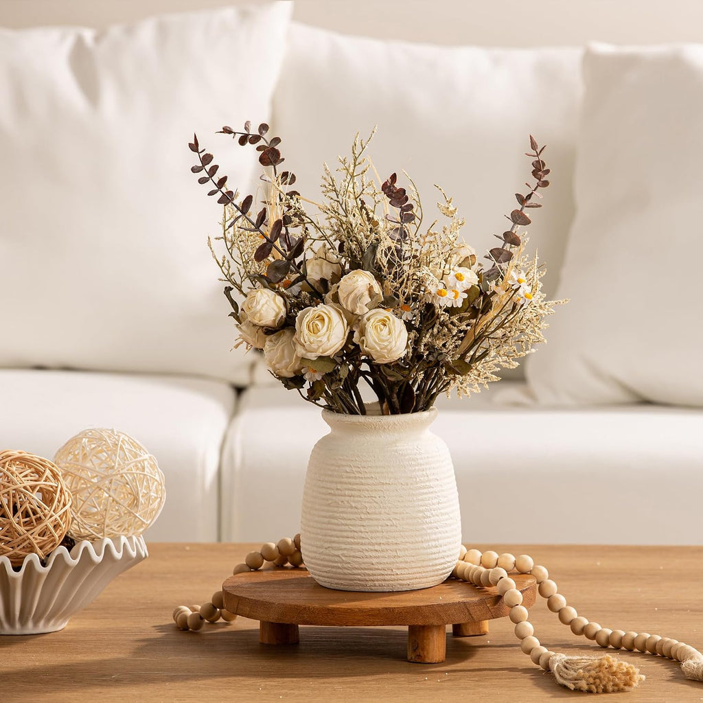 Ceramic Flower Vase, Small Rustic Farmhouse Vases Home Decor, Short Pottery Decorative Pampas Vase