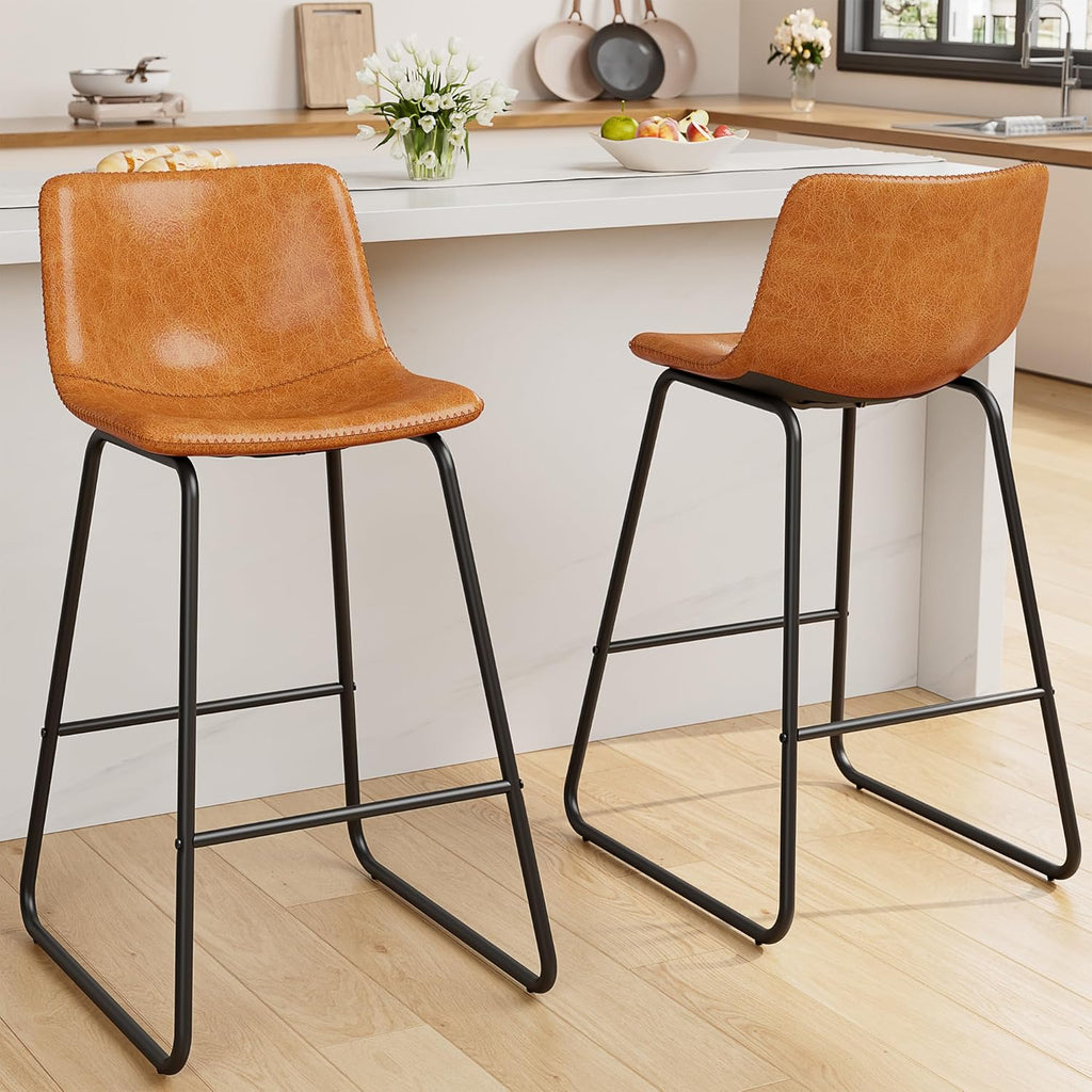 Bar Stools Set of 4, PU Leather Counter Height Bar Stools, 26" Modern Barstools with Metal Legs and Footrest, Urban